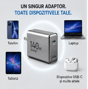 Adaptor USB-C cu Încărcare Rapidă  și Oprire Automată la 100% – Auto Pop-Out